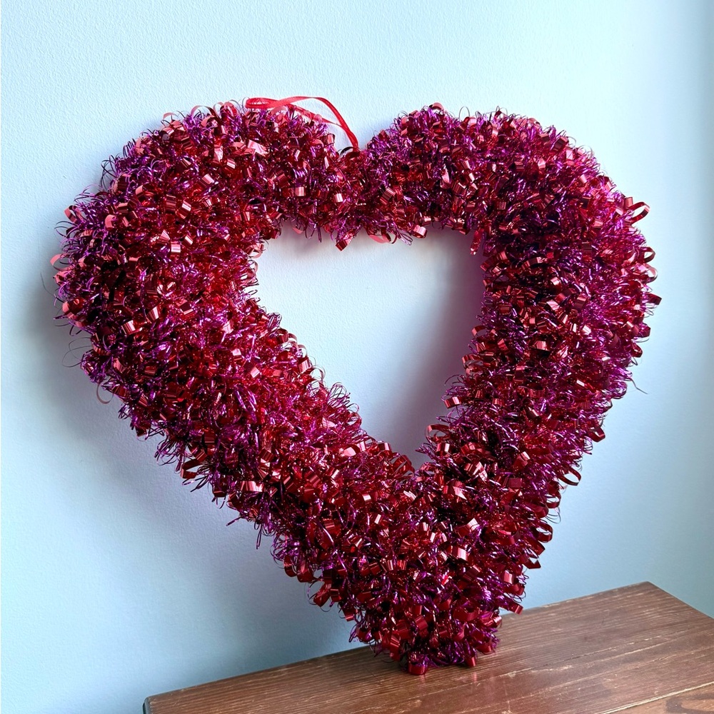 Valentine’s Day Large Tinsel Pink Red Heart Shaped Hanging Door Decor